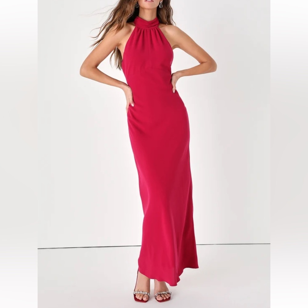 Precious Poise Magenta Backless Halter Neck Maxi Dress